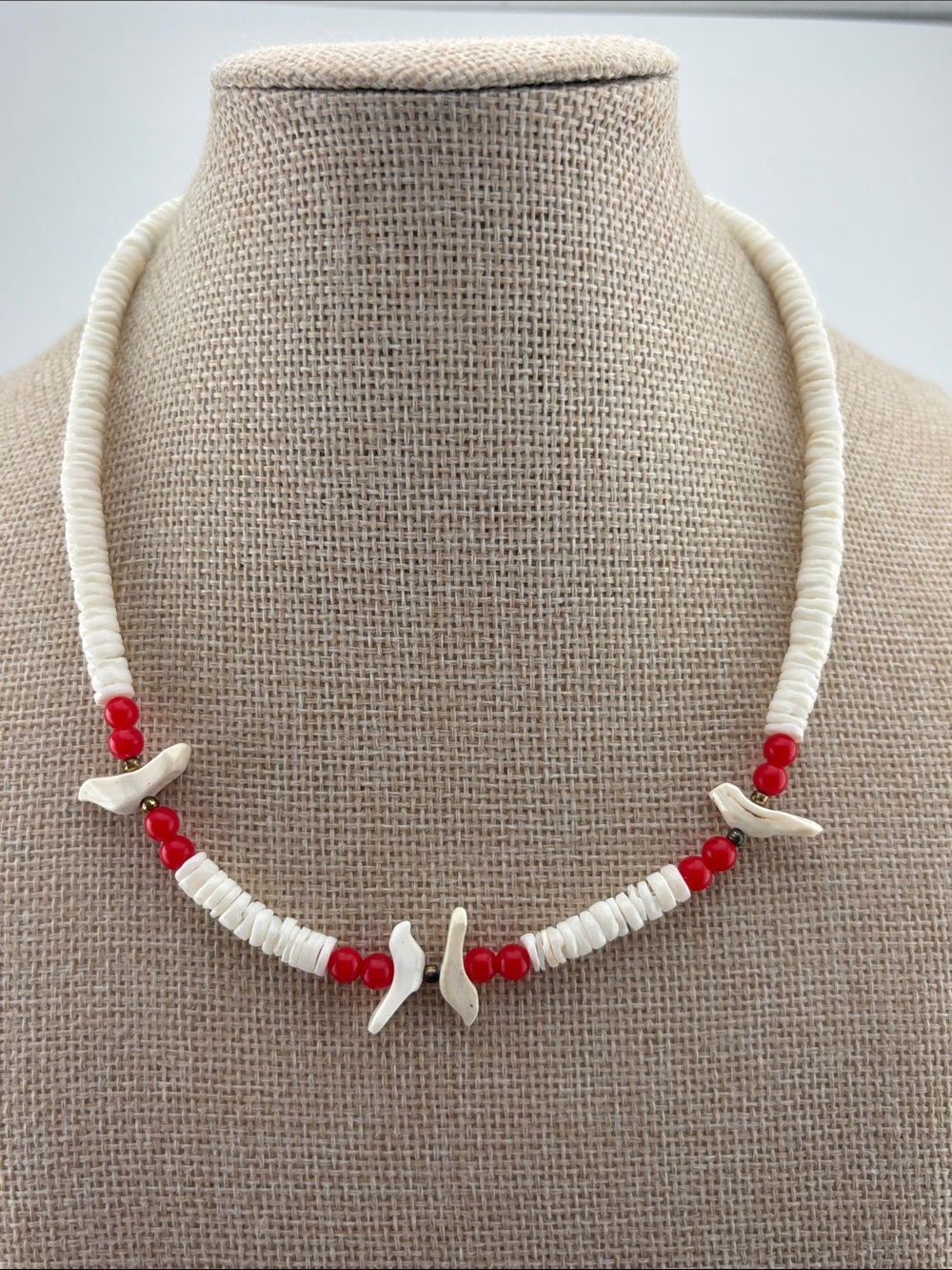 Fetish Carved Shell Necklace 16”